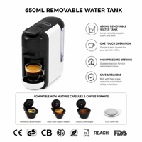 Machine à café à capsules compacte et mini, 0,65 L, réservoir d'eau amovible, multi-fonctions pour la maison, le dortoir, le bureau