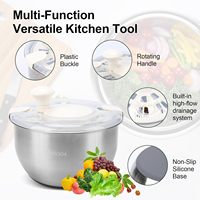 RVS Saladeslinger met afdruipbak, fruitwasser, 6 QT, antislipvoet, 3-in-1 groentewasbak