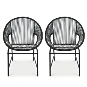Juego de 2 Sillas de Mimbre para Patio Exterior, Ratán PE Negro y Estructura de Hierro, Asientos Modernos para Jardín, Portátiles y Cómodos - Product Image 1
