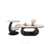 Ensemble de tables basses modernes en pierre frittée, ovales et rondes, avec structure en acier inoxydable et rangement, pour salon