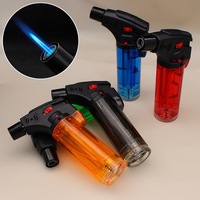 Briquet coupe-vent transparent pour cuisine, type flamethrower, avec jet de feu bleu verrouillable, rechargeable, pas cher, pour fumer