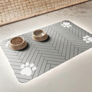 Modern Geometric Pet Feeding <b>Mat</b> Rectangle Waterproof Plastic Dog Food Bowl <b>Mat</b> with Paw Print Design All Seasons Use - Product Image 3