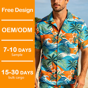 Camicia Hawaiana Floreale da <span class=keywords><strong>Uomo</strong></span> in Raso Personalizzata OEM con Colletto Camp, <span class=keywords><strong>Taglie</strong></span> <span class=keywords><strong>Forti</strong></span>, <span class=keywords><strong>Manica</strong></span> <span class=keywords><strong>Corta</strong></span>, per Vacanze Estive, Vendita all'Ingrosso - Product Image 1