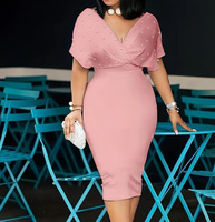 Robe Tendance Européenne et Américaine 2026 – Article Phare : Robe Unie Bustier Col V Manches Mi-Longues avec Fermeture Éclair au Dos et Perles Bulles