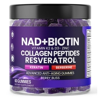 Complément alimentaire en gommes multivitaminées pour adultes, marque privée, en gros, avec NAD+, biotine, collagène et peptides, pour la peau, les cheveux, les ongles et le système immunitaire, pour nouveau-nés