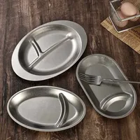 Piring Camilan Praktis dari Baja Tahan Karat Berbentuk Oval, Piring Kentang Goreng Vintage, Piring Pangsit Tebal Dekoratif untuk Restoran.