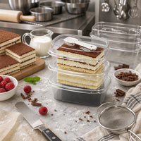 Boîtes à dessert rectangulaires en PET transparent en gros avec cuillère, contenants alimentaires jetables en plastique pour gâteaux, pains et puddings