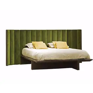 高品质意大利设计家居卧室家具壁床床头板面料和皮革装饰特大床