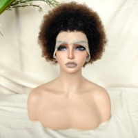Perruque Lace Front 13x4 sans colle, prête à porter, cheveux humains vierges indiens, afro bouclés courts de 6 pouces, avec baby hair, 175g, perruques courtes en cheveux humains