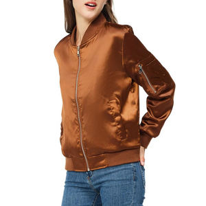 Veste en satin de nylon à col montant et doublure en peau de mouton, respirante, élégante, avec fermeture éclair sur le devant, sur mesure, best-seller - Product Image 3