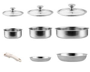 Juego de Utensilios de Cocina de Acero Inoxidable 304 de Grado Alimenticio con Mango Desmontable, Olla Profunda para Sopa y Sartén con Tapas para Camping, Hogar y Cocina - Product Image 1