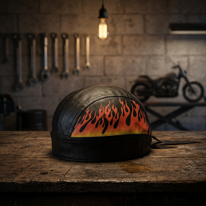 HMB-901L4 LEATHER SKULLCAP DU RAG HEAD WRAP BANDANA SKULL CAP HATS SCARF BEANIE HAT BIKER FLAME - Product Image 3