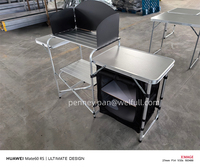 Table de cuisine pliante portable 2 niveaux en aluminium pour camping, barbecue et jardin