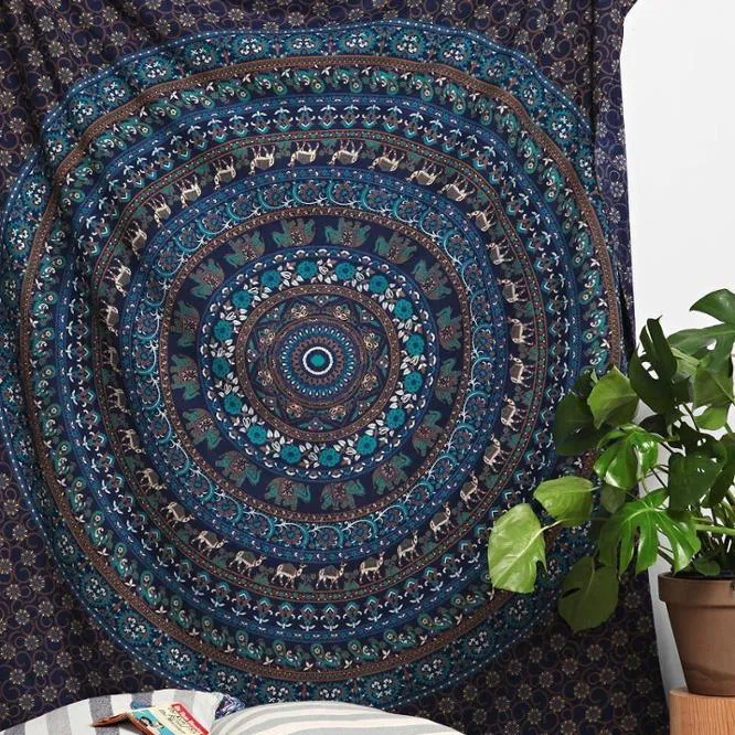 Indian High Quality Hippie Queen size large mandala Printed Cotton Wall tapestry for bedroom 84x90 Inches