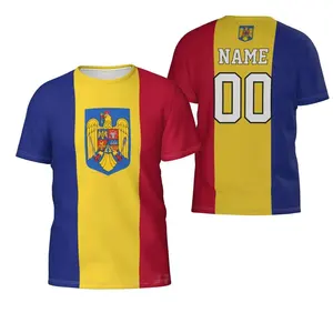 Fitspi Romania Football Jersey Wholesale Custom Name Number Romanian Flag Graphic Tshirt For Men Shirts Soccer Club Team Clothes