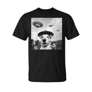 T-shirt Ufo Dog Alien Spaceship, maglietta promozionale da uomo nera - Product Image 2