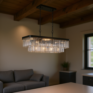 Lustre en cristal industriel moderne, luminaire de plafond rectangulaire en fer noir, E12 LED pour salon, cuisine - Product Image 2