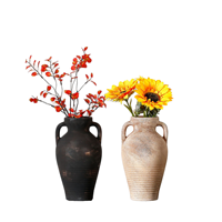 Ensemble de vases en céramique Art Déco à double anse côtelée et glaçure nacrée pour la décoration de la maison et du bureau, 8-16 pouces