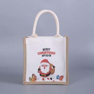 Sacs en jute de Noël de haute qualité, sortie d'usine, cadeaux de Noël, sacs en toile de jute naturels, pliables, réutilisables, sacs de courses - Product Image 2