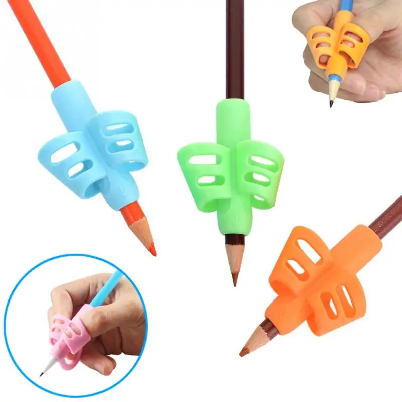 Детский держатель для карандашей K553, 3 шт./компл., силиконовые Эргономичные инструменты для коррекции осанки с двумя пальцами, ручка-карандаш, вспомогательная рукоятка для письма