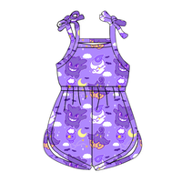 Vente en gros de barboteuses d'été pour filles à impression personnalisée avec bretelles en forme de nœud papillon quantité minimale de commande bas combishorts tricotés en bambou confortables une pièce pour enfants