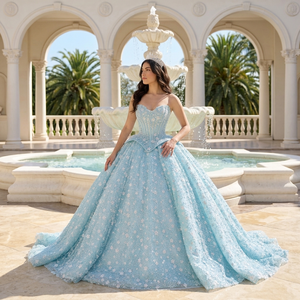 Robe de princesse élégante bleu ciel naturel 8567, broderie imprimée, antistatique, paillettes scintillantes, tulle, corset, robe de bal de mariée en dentelle - Product Image 1