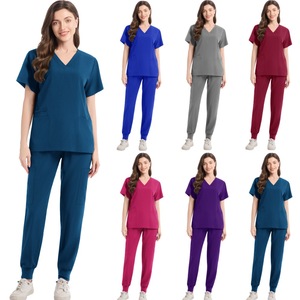 V Neck Elastic <b>Scrub</b> Suit Split Set Unisex Moisture Wicking Hospital Uniforms For Nurses Doctors - Product Image 1