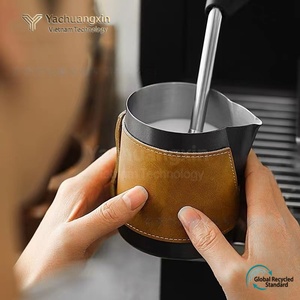 Lata para espuma de leche para café, cubierta de cuero resistente al calor, taza de acero inoxidable con forma de flor, cubierta protectora con aislamiento térmico, desmontable - Product Image 4