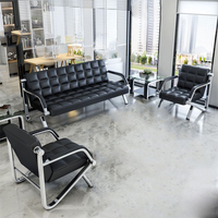Ensemble de canapés de réception de bureau en cuir moderne et durable Mobilier de salon de beauté confortable avec revêtement en cuir PU à base métallique
