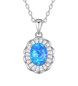 Fashion Women's Jewelry 925 Sterling Silver <b>Opal</b> Pendant <b>Necklace</b> Rhodium Plated Oval Bezel Setting Link Chain Everyday Wear - Product Image 1