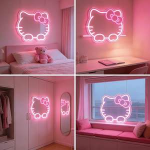 Неоновая вывеска-зеркало Hello Kitty — милый аниме-зеркало с подсветкой LED для декора девичьей спальни, очаровательное неоновое зеркало из ПВХ - Product Image 6