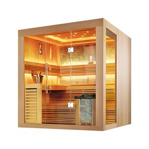 Sauna et hammam combinés au design moderne pour la maison, sauna intérieur avec poêle à bois et poêle électrique - Product Image 1