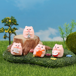 Happy Pig <b>Miniature</b> Resin Ornament 4Pcs Musical Instrument Set For Desktop Car Decoration - Product Image 2