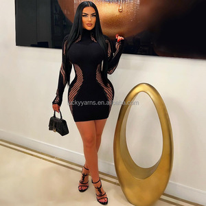 Femmes à manches longues creux minceur robe collants Sexy Transparent résille tatouage corps bas sans couture tricoté Lingerie - Product Image 1