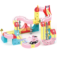 Nuevo Juguete de Pista Magnética, Coche Electrónico, Pista 3D para Armar, Tren Magnético, Bloques de Construcción Rosados, Juego de Juguetes para Niños