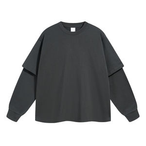 Custom Round Neck Double Layered Longsleeve t Shirt Crop Top Tee Oversized Double Layer <b>Long</b> <b>Sleeve</b> <b>Tshirt</b> <b>Men</b> Design Cropped - Product Image 3