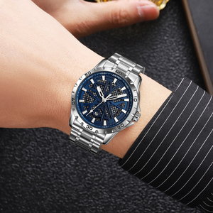 Reloj cronógrafo redondo para hombre, reloj de pulsera de lujo de acero inoxidable, reloj de cuarzo resistente al agua 30M - Product Image 1