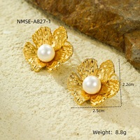Anting-anting gantung mutiara bunga mewah untuk wanita perhiasan telinga baja tahan karat desain Niche lintas batas elegan bentuk bunga