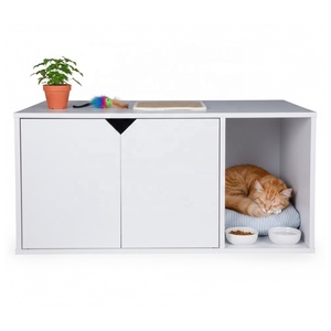 Mobilier en carton de luxe portable, moderne et mignon pour animaux de compagnie, maison pour <span class=keywords><strong>chat</strong></span> en bois blanc d'intérieur, enclos pour <span class=keywords><strong>litière</strong></span> de <span class=keywords><strong>chat</strong></span> - Product Image 1