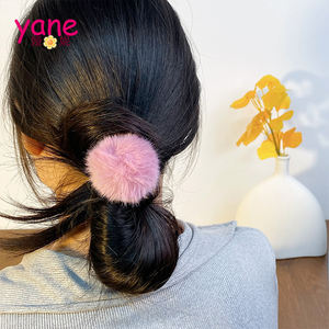 Toptan sevimli şeker renkli kürk topu saç halat sonbahar ve kış peluş elastik bantlar - Product Image 4