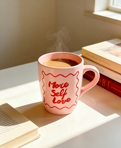 Tazza da Caffè in Ceramica Rosa 14OZ con Design Ispirazionale 'Amati Più di Te' |   Regalo per la cura di sé per donne e amiche - Product Image 2