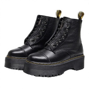 ฤดูหนาวฤดูใบไม้ร่วงแฟชั่นใหม่สไตล์ตะวันตกอังกฤษรองเท้าบูทหุ้มข้อผู้หญิงซิปด้านหน้ากันลื่นหนังแท้ส้นกลางพื้นรองเท้าแบบแพลตฟอร์ม - Product Image 3