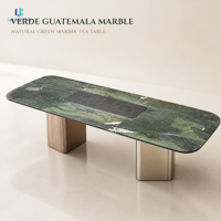 Table à manger rectangulaire en marbre vert avocat Luca |   Plateau en pierre affinée avec base en métal, sur mesure pour hôtel, villa, salle à manger, tailles personnalisées, OEM