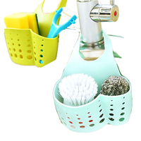 Support de rangement moderne pour évier de cuisine en silicone et plastique, porte-éponge et porte-savon avec sangle réglable, égouttoir à un niveau pour robinet