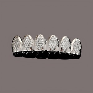 Grillz Hip Hop plaqué or 18 carats, incrusté de diamants, 6 dents, unisexe, pour usage quotidien, design géométrique - Product Image 3