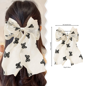 Jepit rambut pita Organza Eropa Amerika dengan pita warna polos pita simpul kupu-kupu jepit rambut kualitas tinggi - Product Image 3