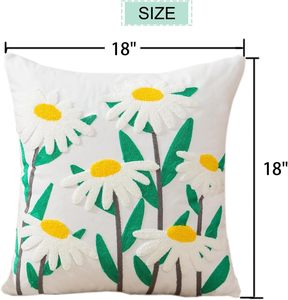 Cozy Modern 100% Cotton <strong>Pillow</strong> Cover Yellow Orange <strong>Navy</strong> Teal Floral Embroidery Soft Bedding For Bedroom Living Room Decor - Product Image 3
