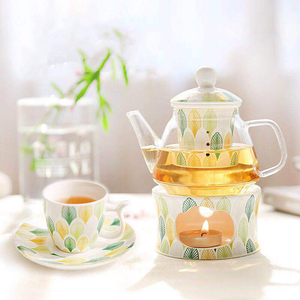 Juego de té de porcelana floral para mujer, juego de taza de té y platillo para 2 tetera con infusor y <span class=keywords><strong>calentador</strong></span> - Product Image 1