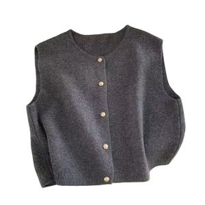 High Quality Wholesale Woman Clothes Comfortable Solid Color Elegant <b>Vest</b> <b>Women</b> Crew Neck Single Breasted <b>Womens</b> <b>tops</b> - Product Image 1