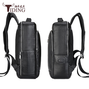 Tiding Men's Genuine Leather <b>Backpack</b> Black Breathable Laptop <b>Compartment</b> Business Travel Shoulder Straps - Product Image 2